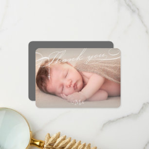 Rozenkruis Monogram Script Foto Religieus Bedankkaart