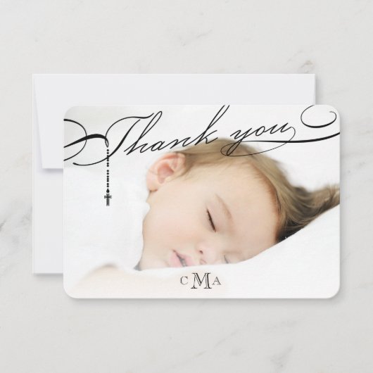 Rozenkruis Monogram Scripted Foto Religieus Bedankkaart (Voorkant)