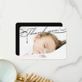 Rozenkruis Monogram Scripted Foto Religieus Bedankkaart