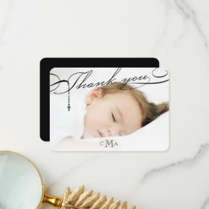 Rozenkruis Monogram Scripted Foto Religieus Bedankkaart