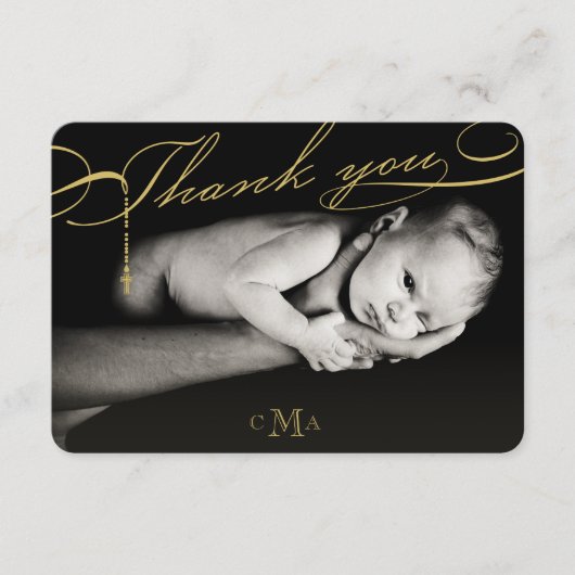 Rozenkruis Monogram Scripted Foto Religieus Bedankkaart (Voorkant)