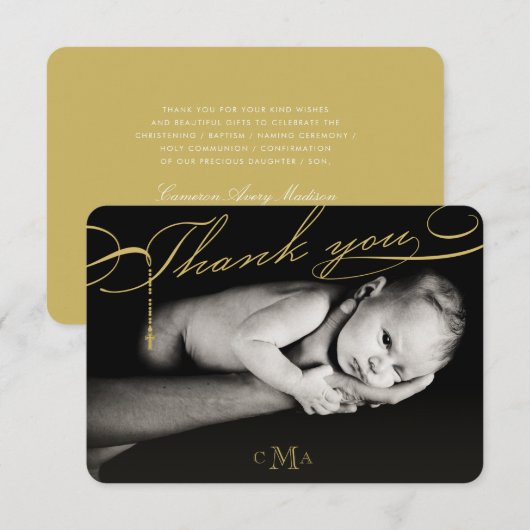 Rozenkruis Monogram Scripted Foto Religieus Bedankkaart (Voorkant / Achterkant)