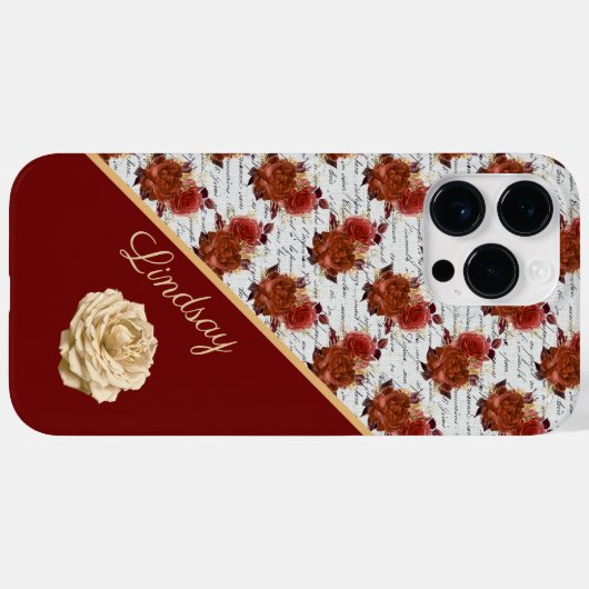  rozenpatroon met naam Case-Mate iPhone case (Achterkant (horizontaal))