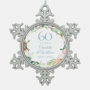 Rozenslingers 60e diamanten bruiloft tin sneeuwvlok ornament