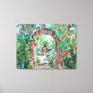 Rozentuin Stenen Boog Canvas Afdruk