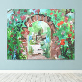 Rozentuin Stenen Boog Canvas Afdruk (Insitu (Houten vloer))