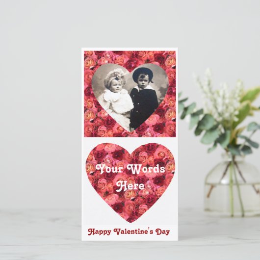 ROZENVELD, helder levendig rood roze Feestdagenkaart (Staand voorkant)