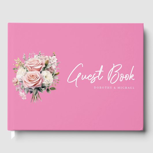 Rozenwater dromen: Modern roze bruiloft Gastenboek (Voorkant)