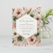 Rozenwater Gedempte Flora Bruiloft Kaart (Staand voorkant)