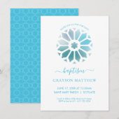 Rozet, Blauwe Doop Uitnodiging (Voorkant / Achterkant)