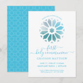 Rozet, Blauwe Eerste Heilige Communie Uitnodiging (Voorkant / Achterkant)