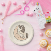 Rozige Roze Celestial Moon Baby Shower Papieren Bordje (Feest)