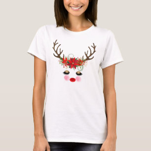 Rozige Wangen Gouden Ogen Bloemenkranz Rendier Ker T-shirt