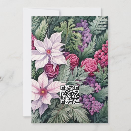 Rozijn en Pine Bloemen Winter Bruiloft Kaart (Achterkant)