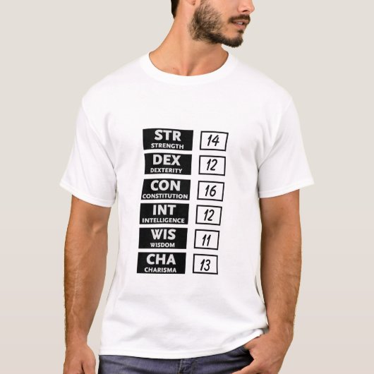 RPG Capaciteitsscore (zwart-wit) T-shirt (Voorkant)