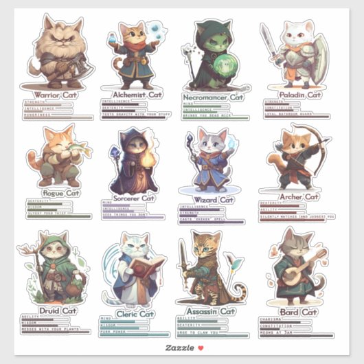 RPG Cats leuke en leuke stickers voor gamers (Vel)