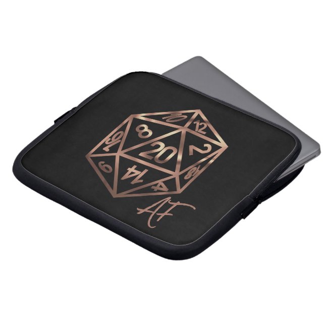 RPG Crit AF | Copper Fantasy Tafelblad Gamer Dice Laptop Sleeve (Voorkant top)