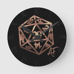 RPG Crit AF   Copper Fantasy Tafelblad Gamer Dice Ronde Klok