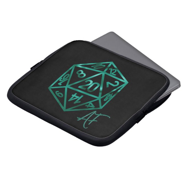 RPG Crit AF | Emerald Fantasy Tafelblad Gamer Dice Laptop Sleeve (Voorkant top)