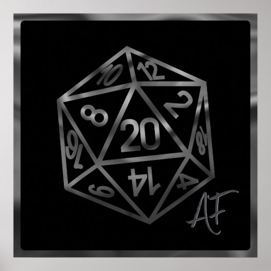 RPG Crit AF | Fantasy tafelblad Retro Gamer Dice Poster (Voorkant)