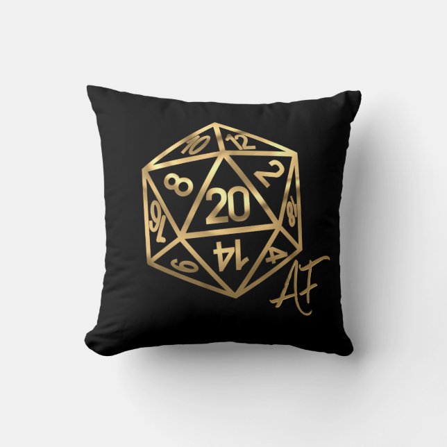 RPG Crit AF | Gold Retro Tafelblad Roleplayer Dice Kussen (Voorkant)