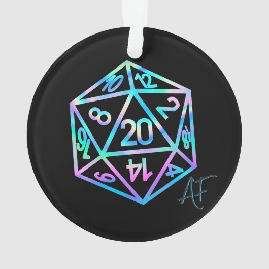 RPG Crit AF | Holo Retro Tafelblad Roleplayer Dice Ornament (achterkant)