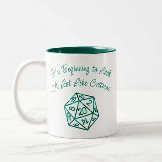 RPG Critmas | Blauwgroen groene tafelblad retro ga Tweekleurige Koffiemok (Links)