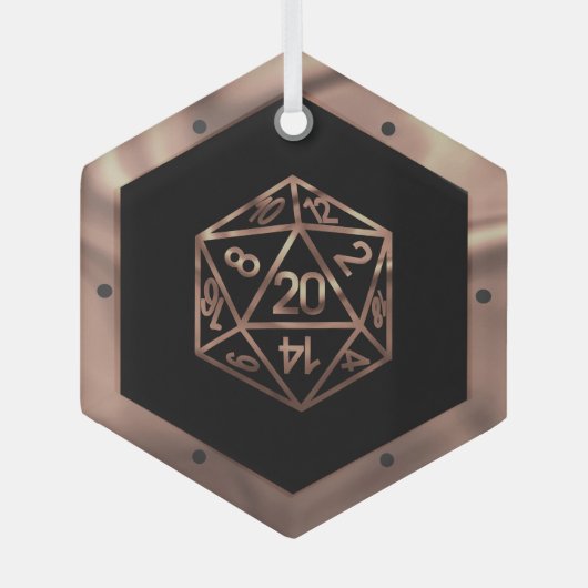 RPG Critmas | Copper Fantasy Tafelblad Gamer Dice Glas Ornament (Voorkant)