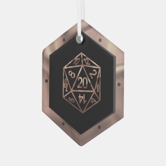 RPG Critmas | Copper Fantasy Tafelblad Gamer Dice Glas Ornament (Voorkant links)