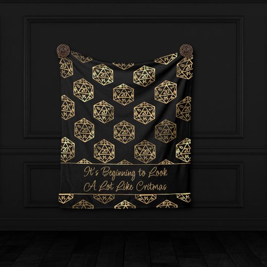 RPG Critmas | Gold Fantasy tafelblad gamer dobbels Fleece Deken