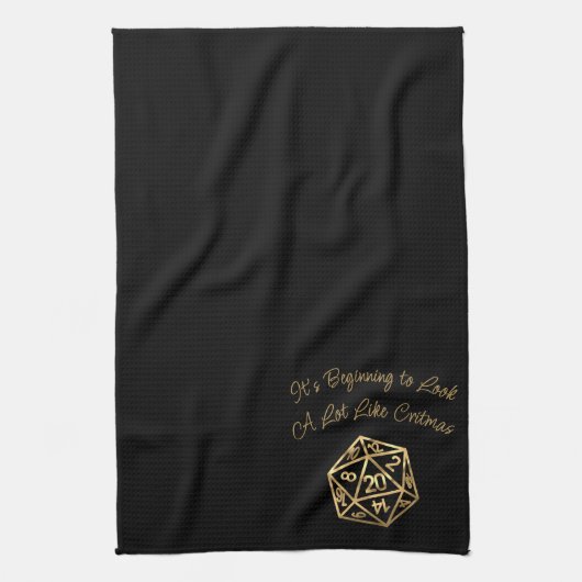 RPG Critmas | Gold Fantasy tafelblad gamer dobbels Theedoek (Verticaal)