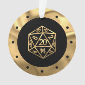 RPG Critmas | Gold Retro Tafelblad Roleplayer Dice Ornament (voorkant)