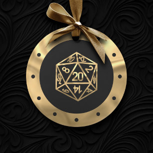 RPG Critmas   Gold Retro Tafelblad Roleplayer Dice Ornament