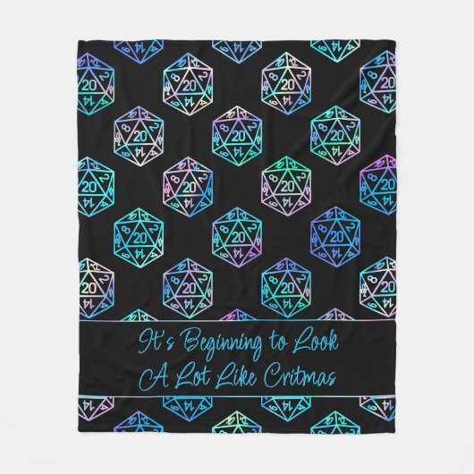 RPG Critmas | Holo Fantasy Tafelblad Gamer Dice Fleece Deken (Voorkant)