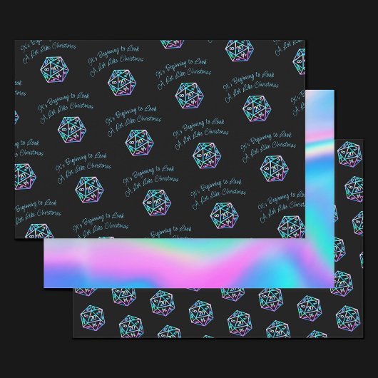 RPG Critmas | Holo Fantasy Tafelblad Gamer Dice Inpakpapier Vel