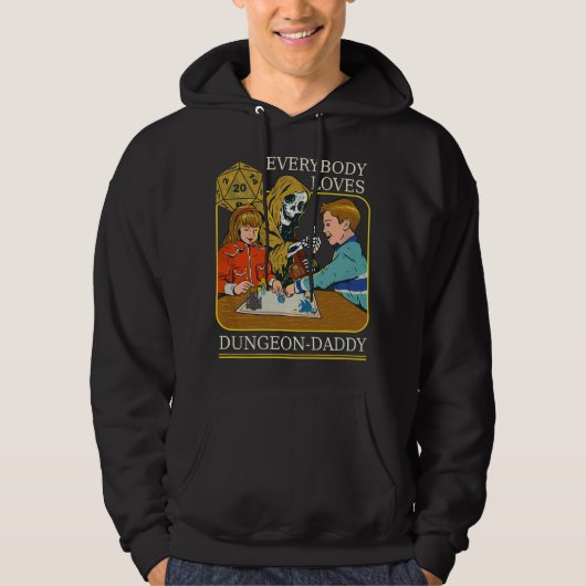 RPG D20 Dobbelsteen Dungeon-Daddy Fantasy Pen en P Hoodie (Voorkant)