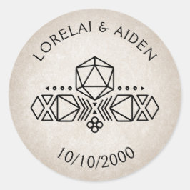 RPG D20 Gamer Bruiloft Ronde Sticker