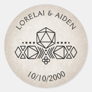 RPG D20 Gamer Bruiloft Ronde Sticker