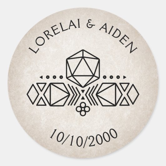 RPG D20 Gamer Bruiloft Ronde Sticker (Voorkant)