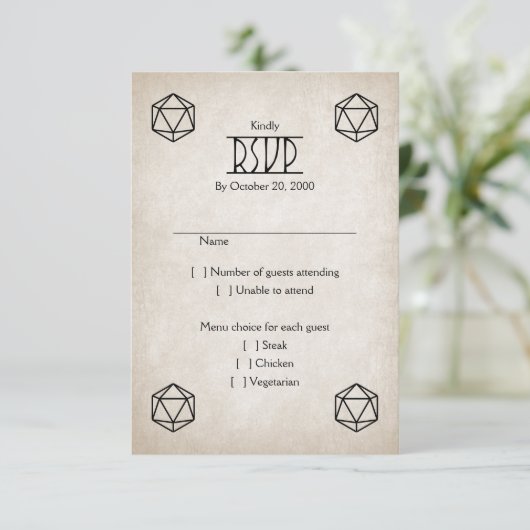 RPG D20 Gamer Bruiloft RSVP Kaartje (Staand voorkant)
