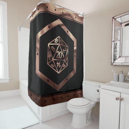 RPG Dice | Copper Fantasy Retro Tabletop PnP Gamer Douchegordijn (In situ)