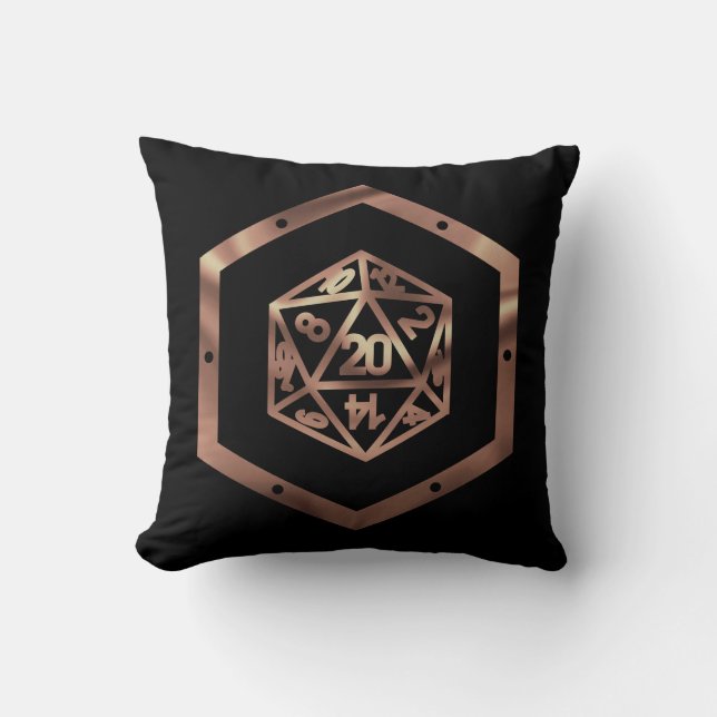 RPG Dice | Copper Fantasy Retro Tabletop PnP Gamer Kussen (Voorkant)