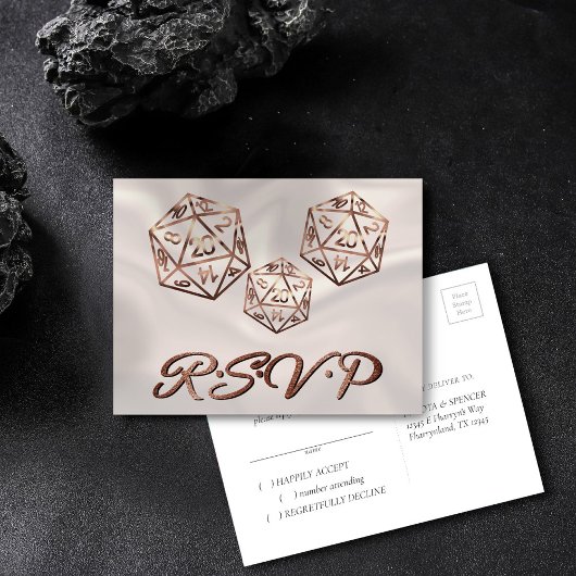 RPG Dice | Copper Fantasy Tabletop Gamer RSVP Uitnodiging Briefkaart