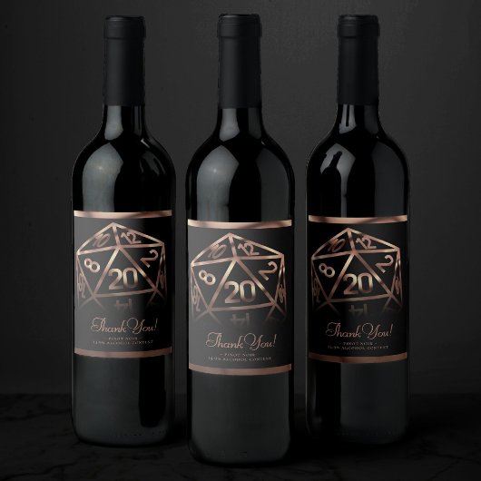 RPG Dice | Copper Fantasy Tafelblad Gamer Bedankt Wijn Etiket