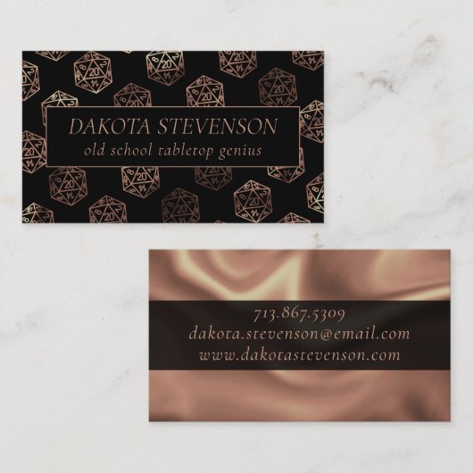 RPG Dice | Copper Fantasy Tafelblad Gamer Branding Visitekaartje (Voorkant / Achterkant)