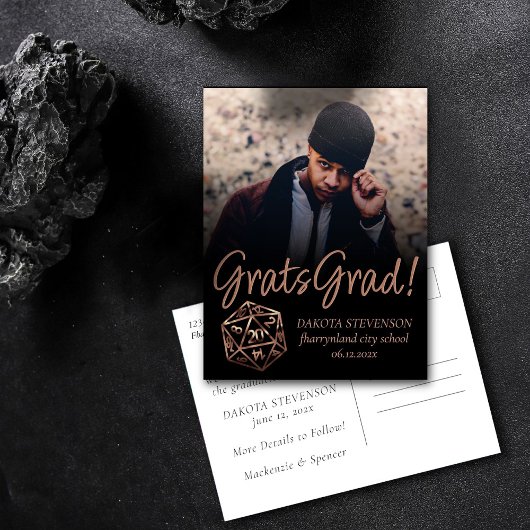 RPG Dice | Copper Tabletop Gamer Foto Afstuderen Aankondigingskaart