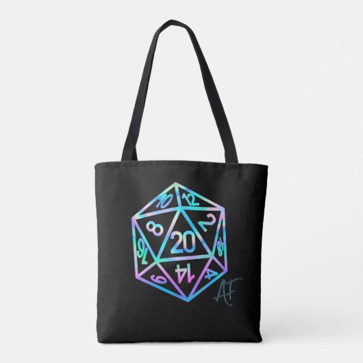 RPG Dice Dragon | Holo Retro Tafelblad Roleplayer Tote Bag (Achterkant)