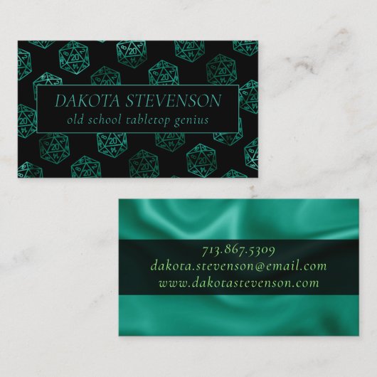 RPG Dice | Emerald Fantasy Tafelblad Gamer Brandin Visitekaartje (Voorkant / Achterkant)