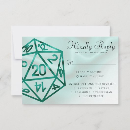 RPG Dice | Emerald Fantasy tafelblad gamer Entree RSVP Kaartje (Voorkant)