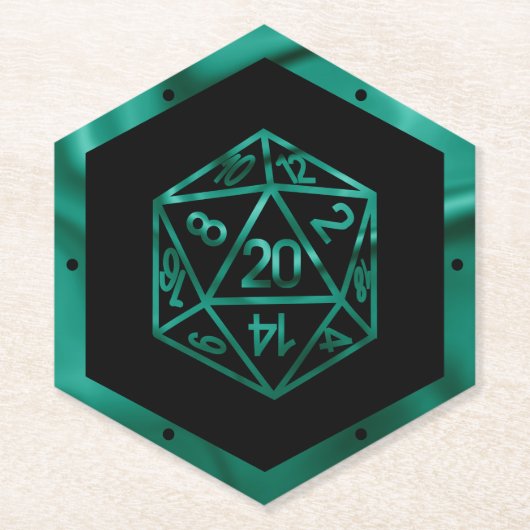 RPG Dice | Emerald Fantasy tafelblad Retro Gamer Kartonnen Onderzetters (Voorkant)